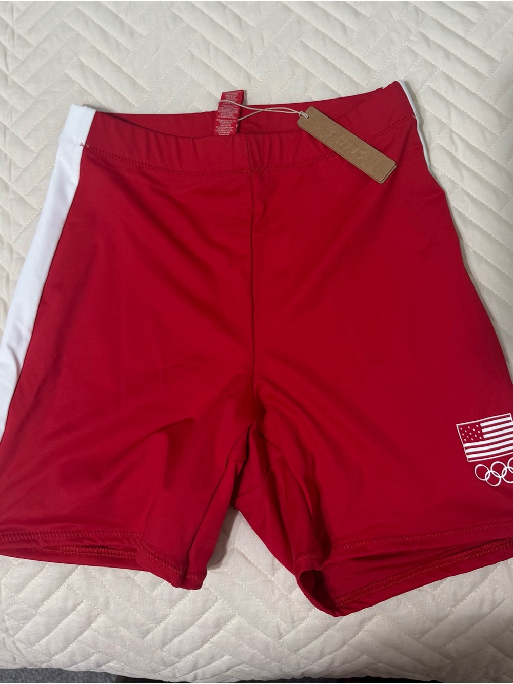 SKIMS Red Athletic Shorts with White Side Stripe